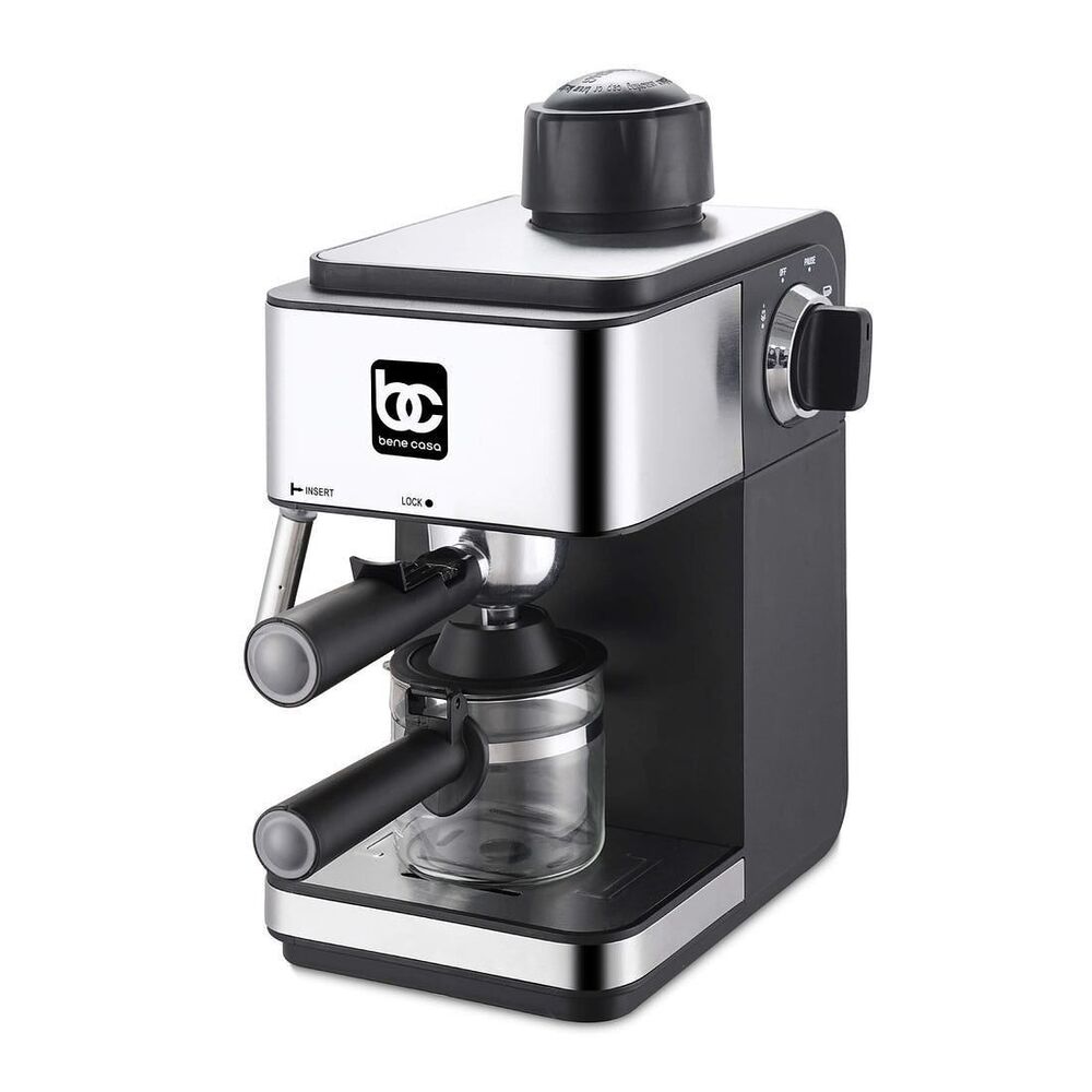 Bene Casa Stainless Steel 4-cup Espresso Maker; Milk Frother, Cappuccino, Coffee